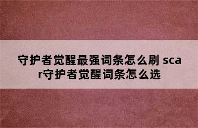 守护者觉醒最强词条怎么刷 scar守护者觉醒词条怎么选